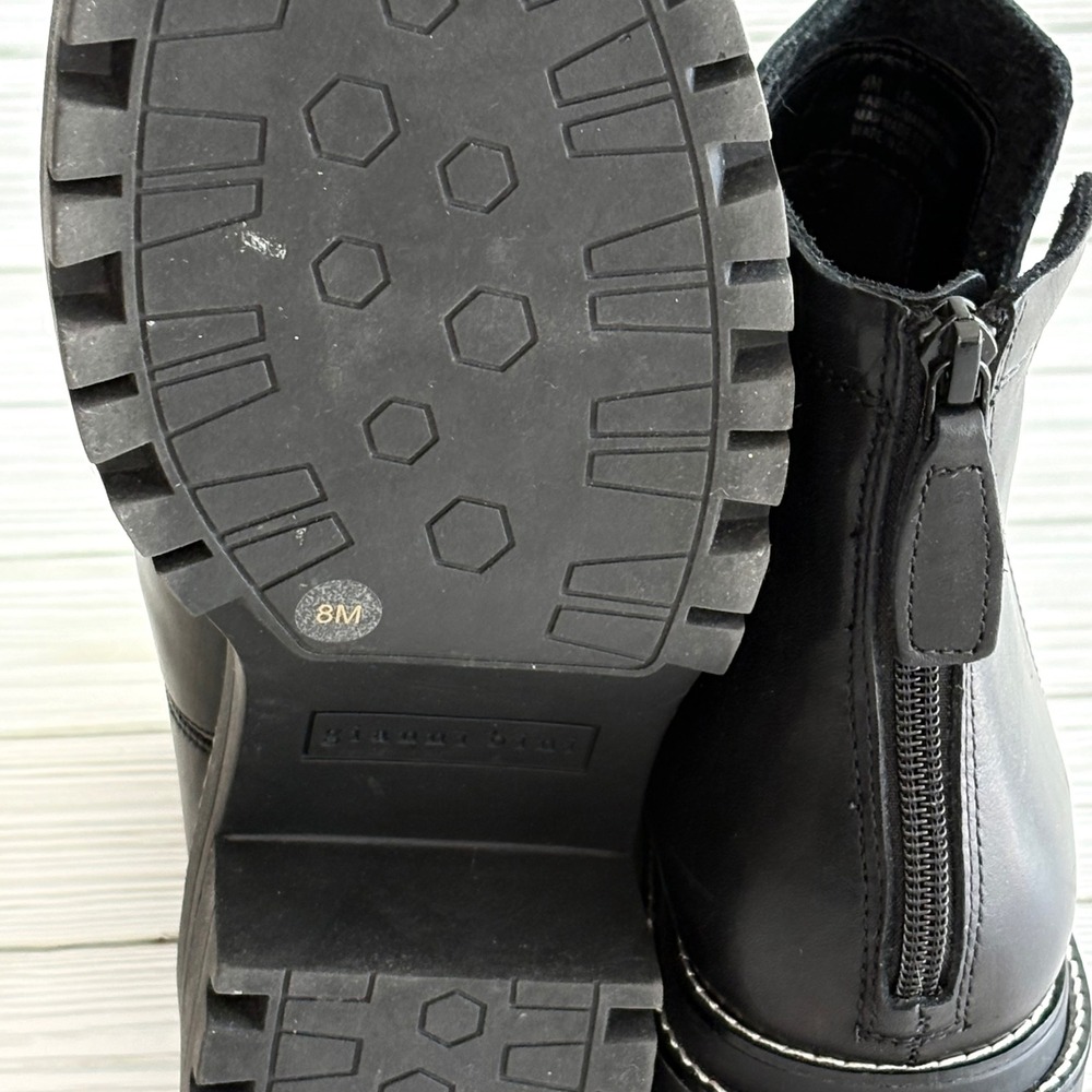 Gianni Bini Black Leather Lug Sole Platform Ankle Boots Womens 8M Back Zip - Picture 5 of 5